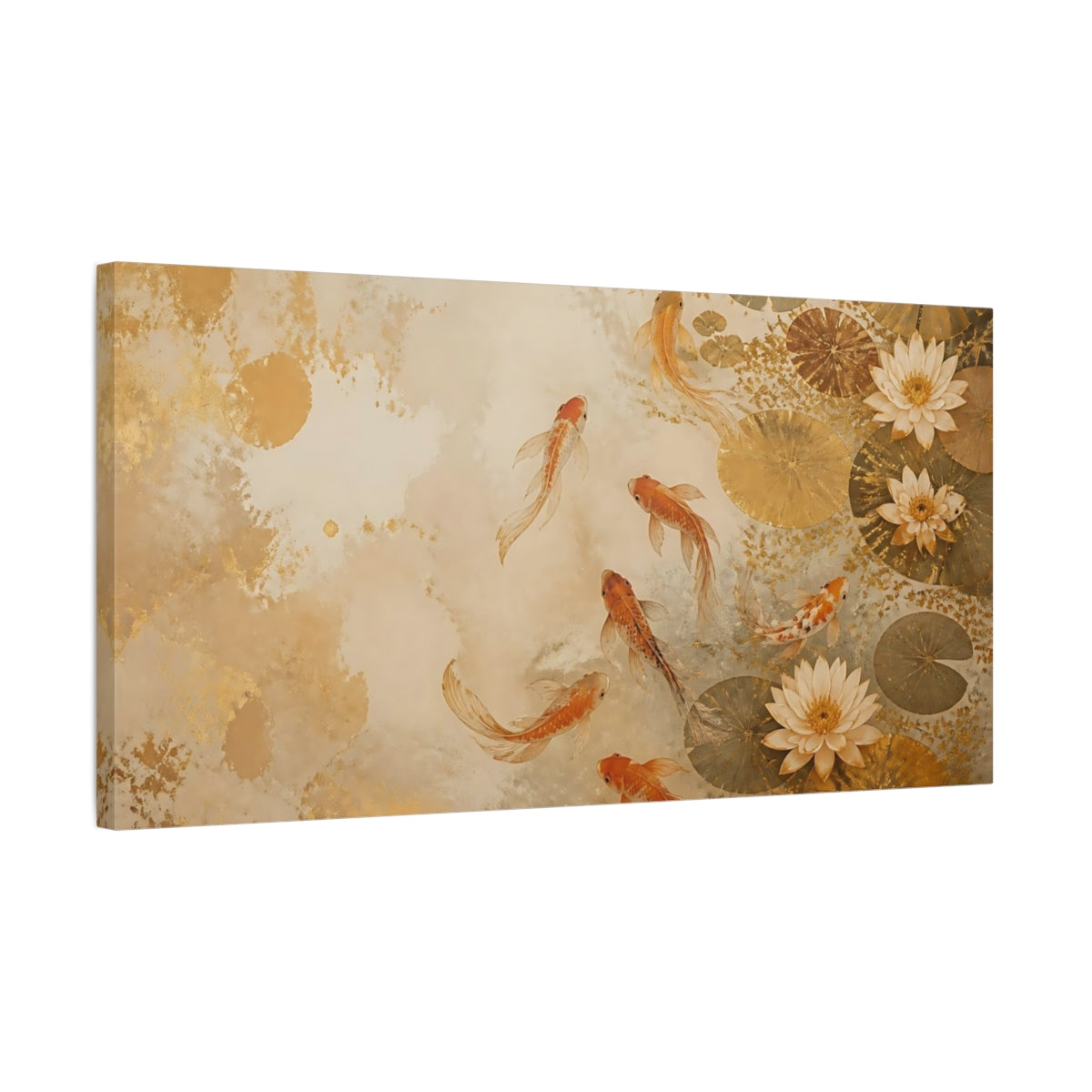 Side Mockup 1. Nature Koi Fish Gold Koi Fish shown as stretched canvas wall art