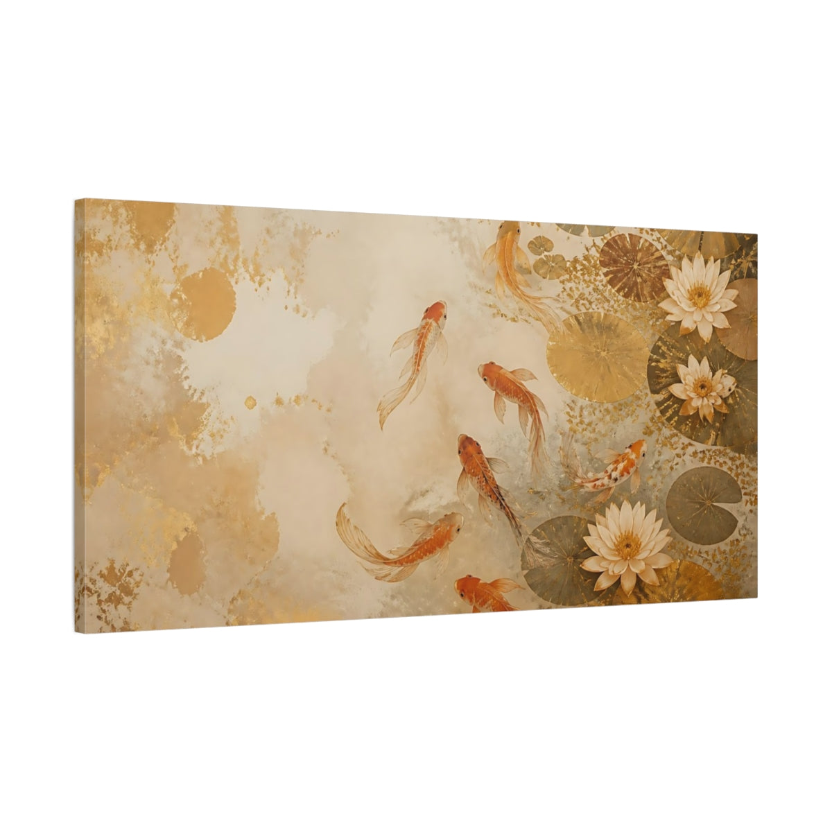 Main Mockup. Nature Koi Fish Gold Koi Fish shown as stretched canvas wall art