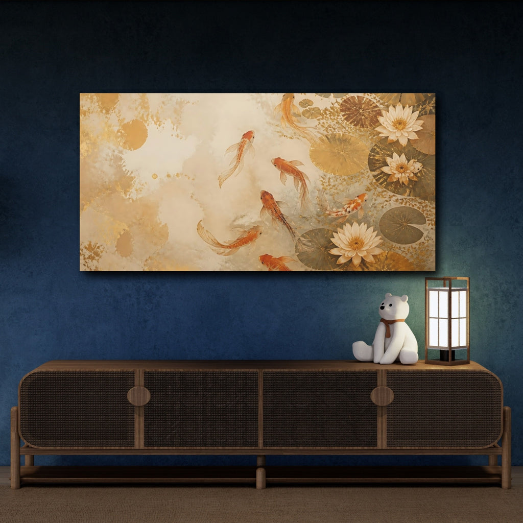 Mockup 4. Nature Koi Fish Gold Koi Fish shown as stretched canvas wall art