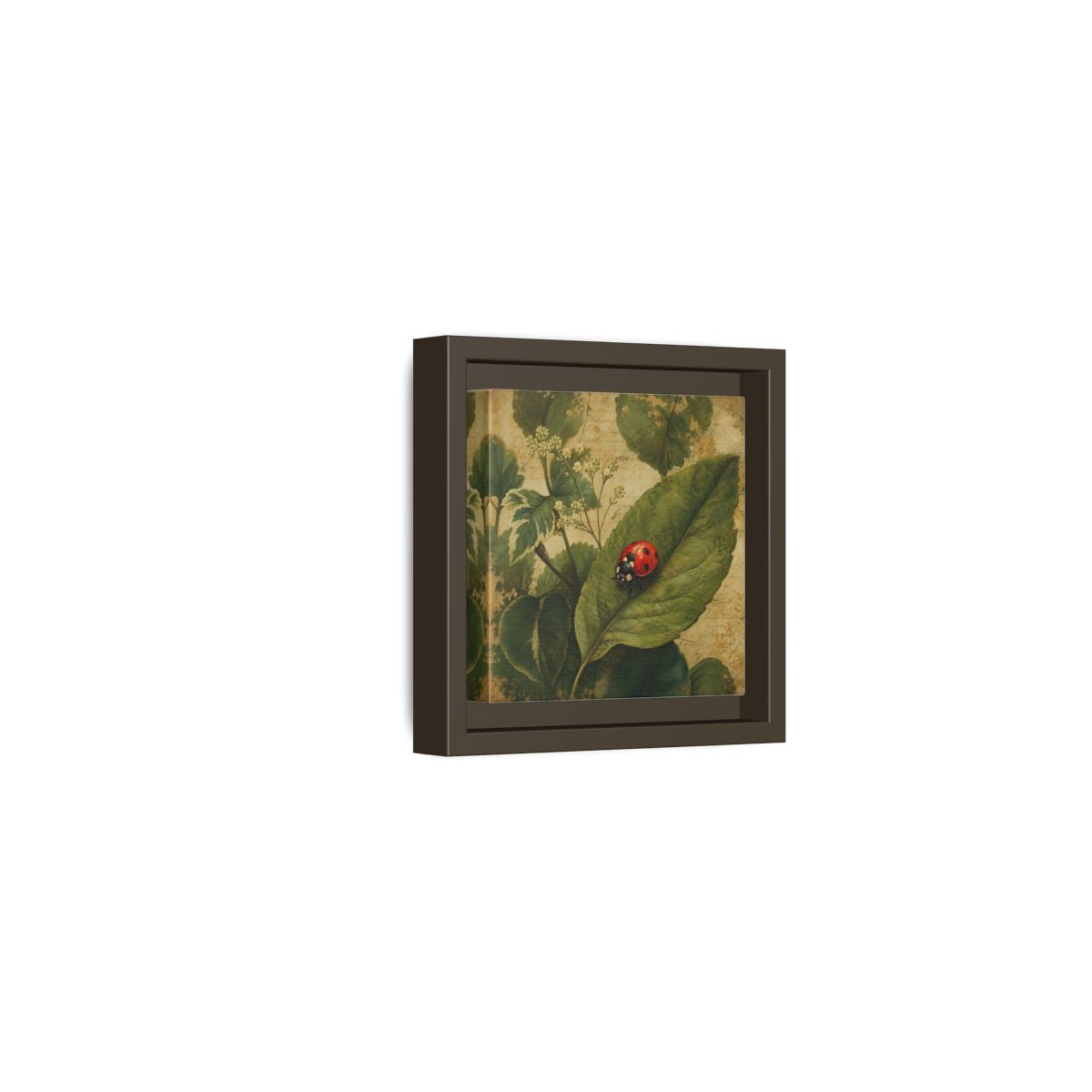 Side Mockup 23. Nature Ladybug Vintage Ladybug shown as stretched canvas wall art