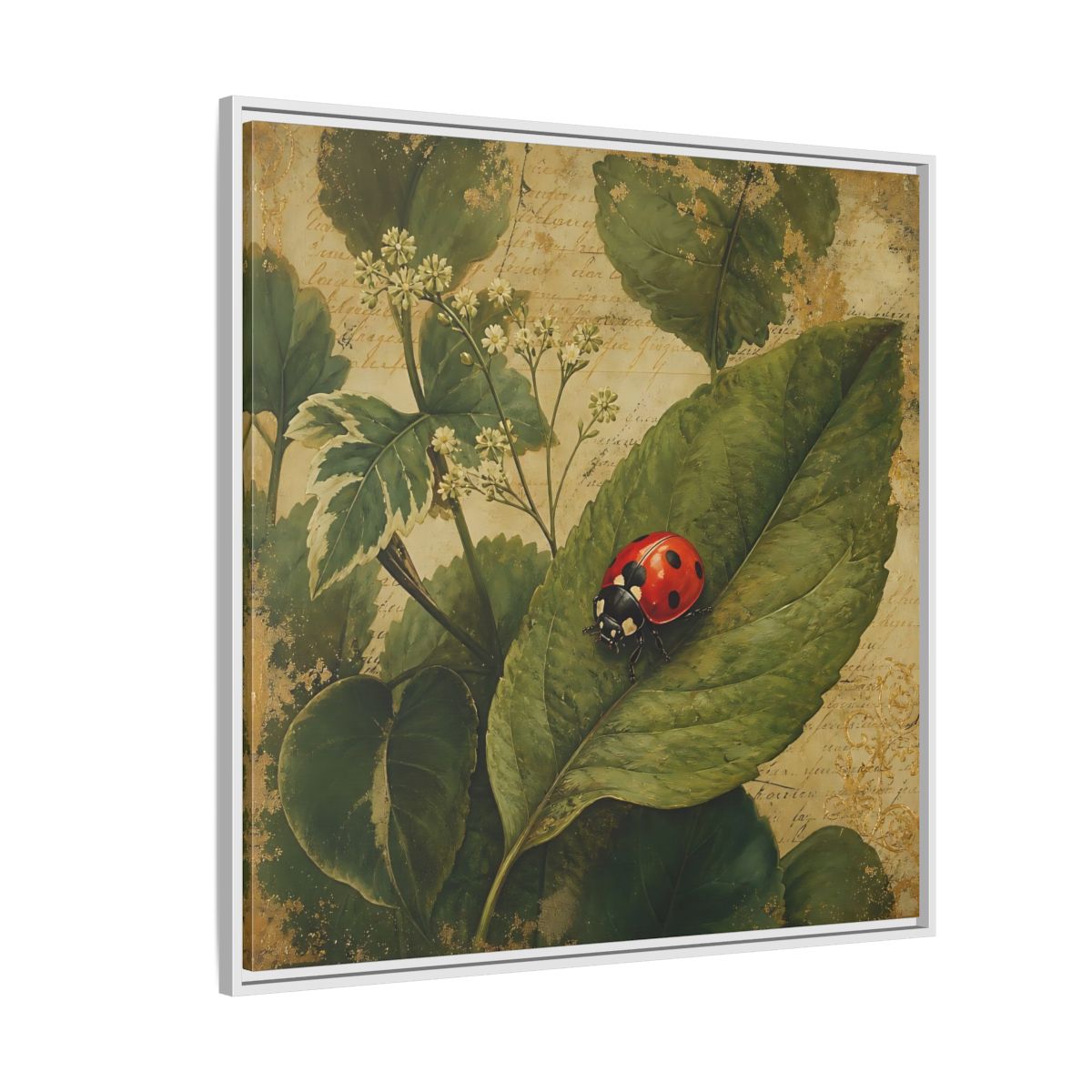 Side Mockup 4. Nature Ladybug Vintage Ladybug shown as stretched canvas wall art