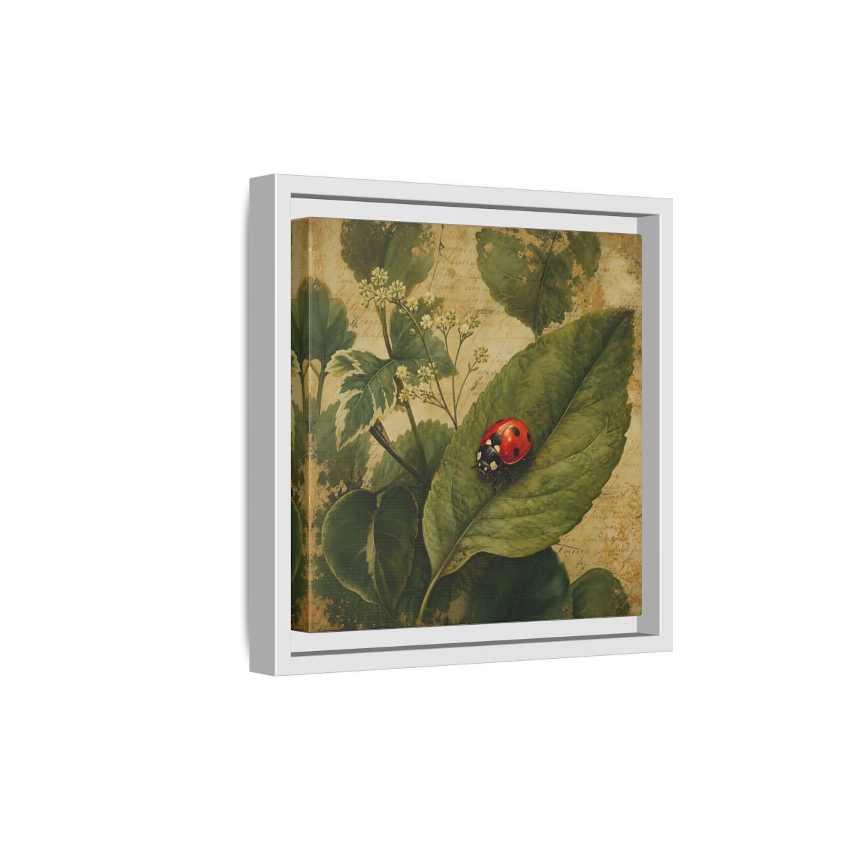 Side Mockup 19. Nature Ladybug Vintage Ladybug shown as stretched canvas wall art