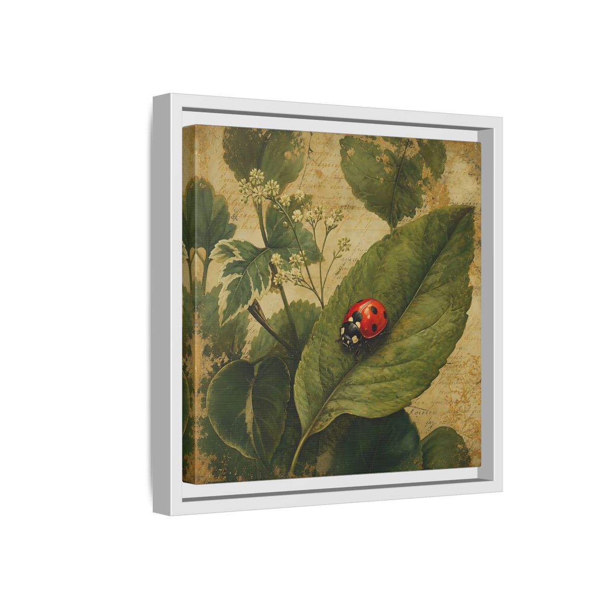 Side Mockup 16. Nature Ladybug Vintage Ladybug shown as stretched canvas wall art