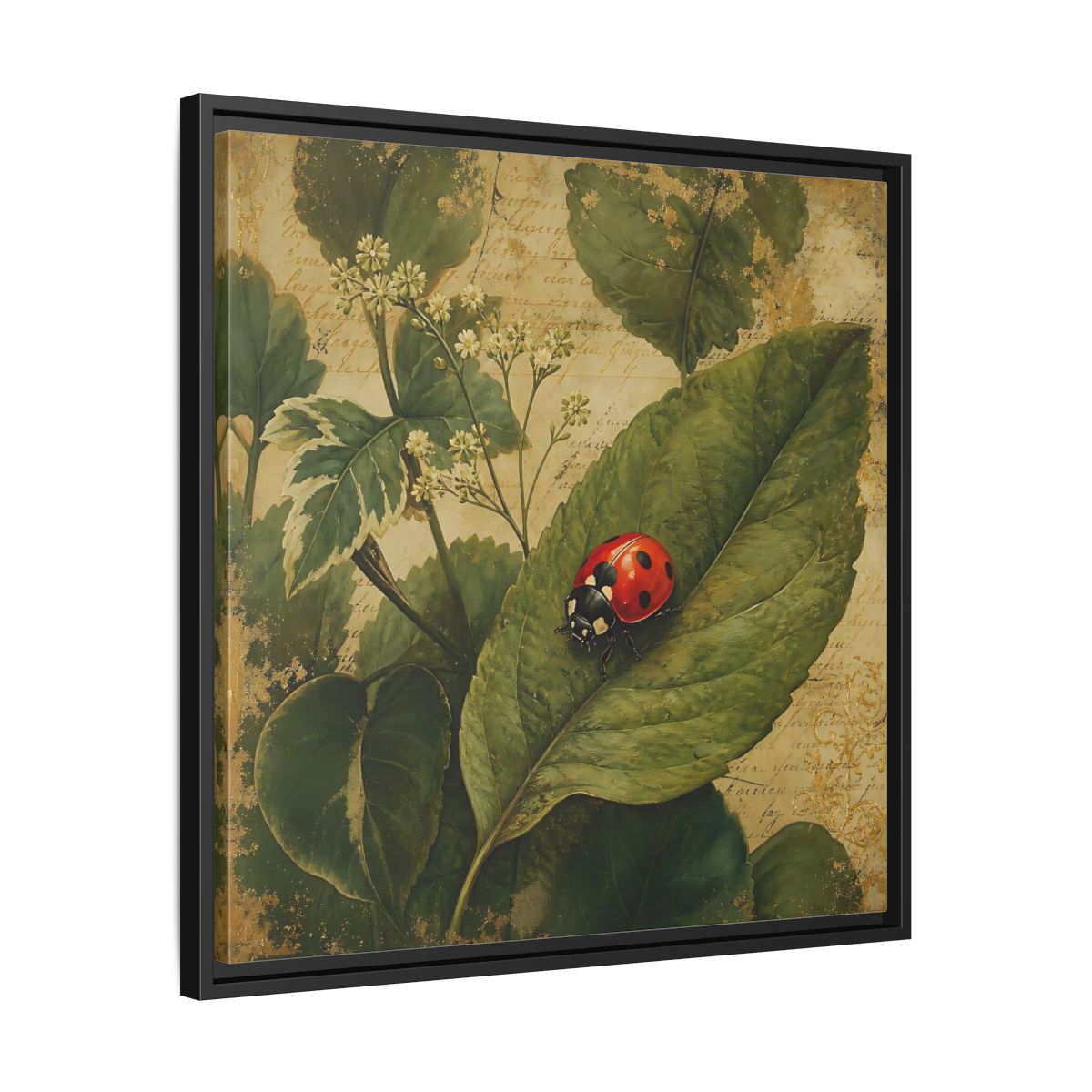 Side Mockup 31. Nature Ladybug Vintage Ladybug shown as stretched canvas wall art