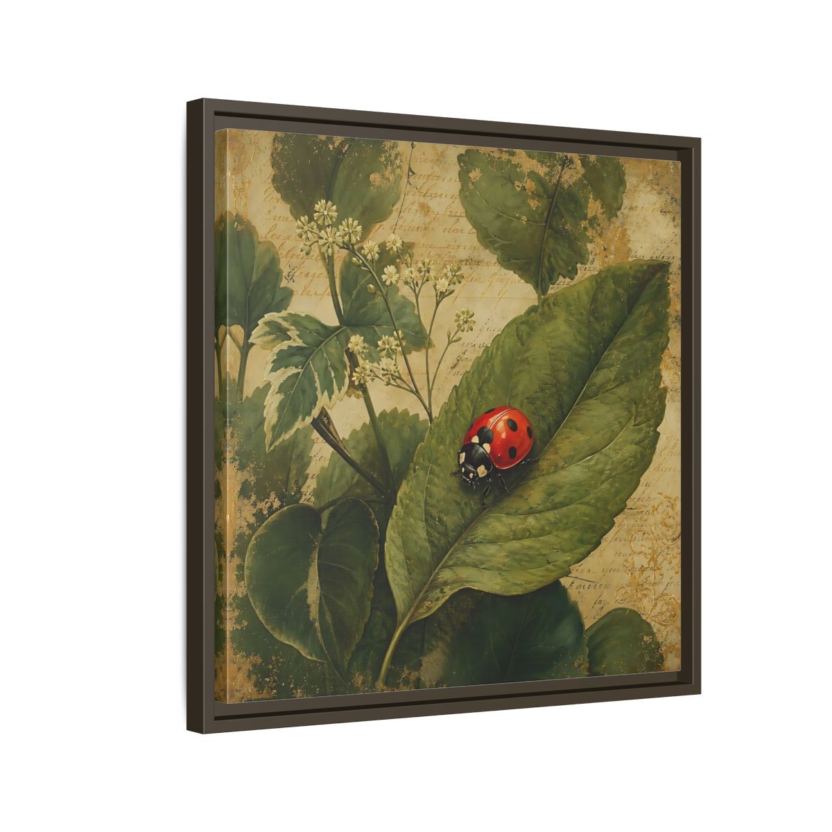 Side Mockup 11. Nature Ladybug Vintage Ladybug shown as stretched canvas wall art
