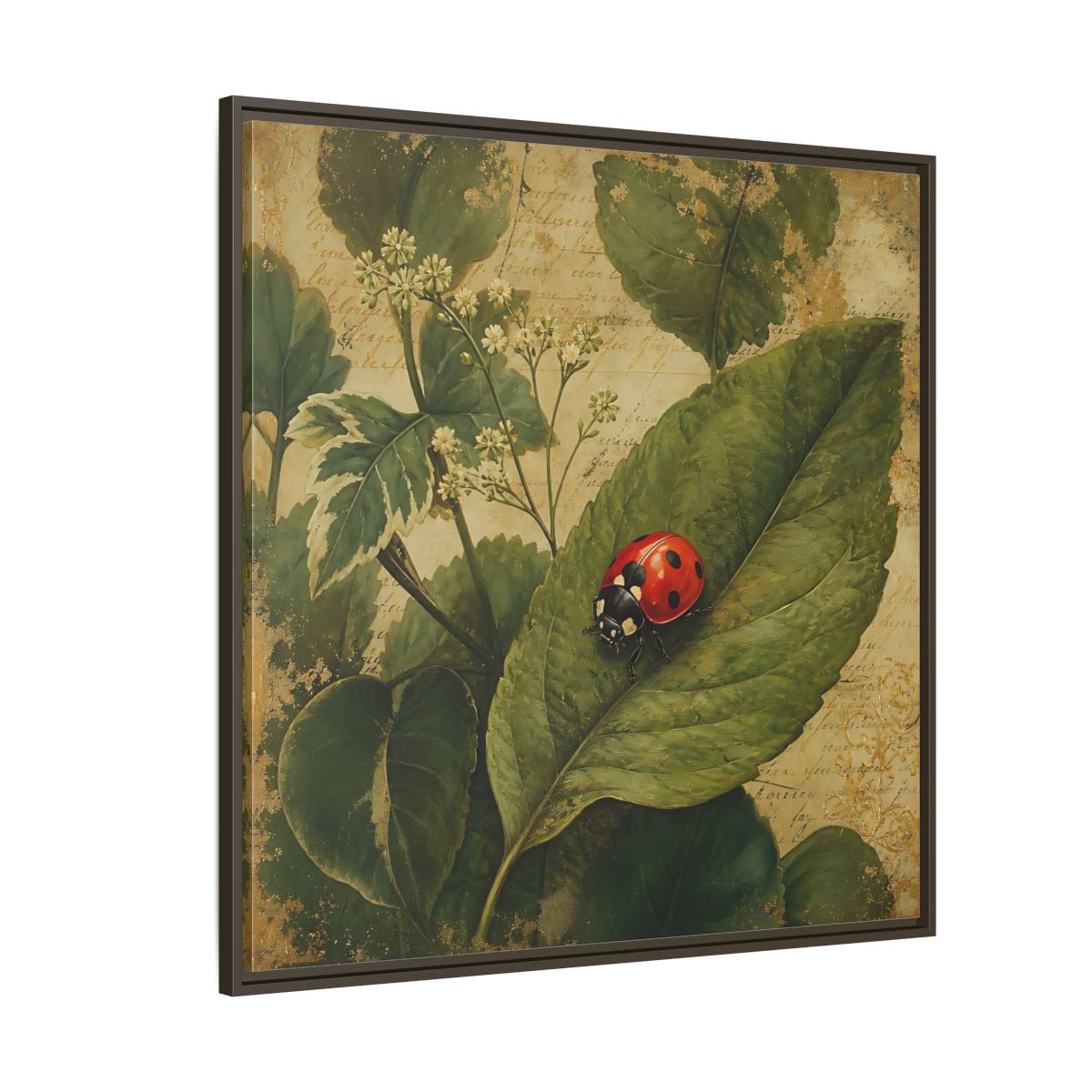 Side Mockup 5. Nature Ladybug Vintage Ladybug shown as stretched canvas wall art
