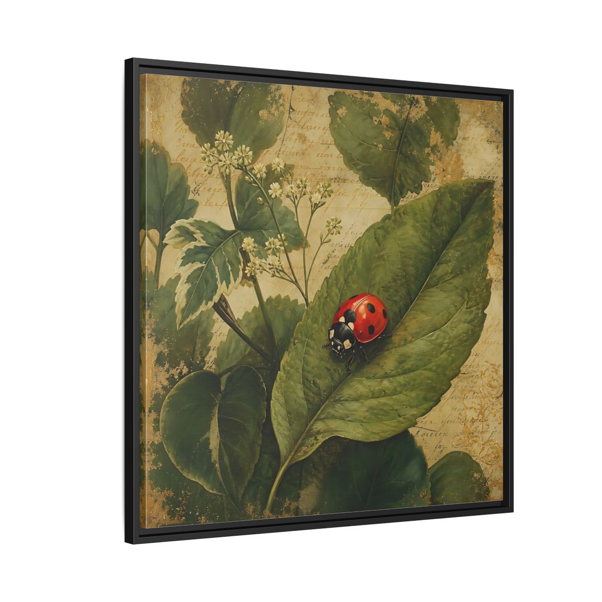 Side Mockup 9. Nature Ladybug Vintage Ladybug shown as stretched canvas wall art