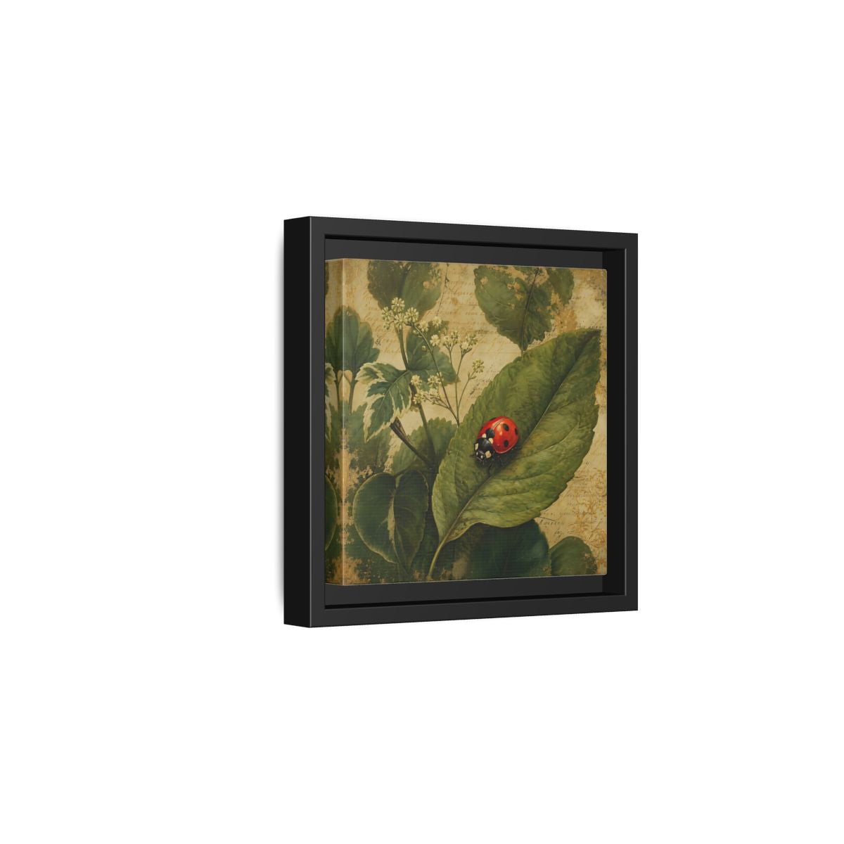 Side Mockup 3. Nature Ladybug Vintage Ladybug shown as stretched canvas wall art