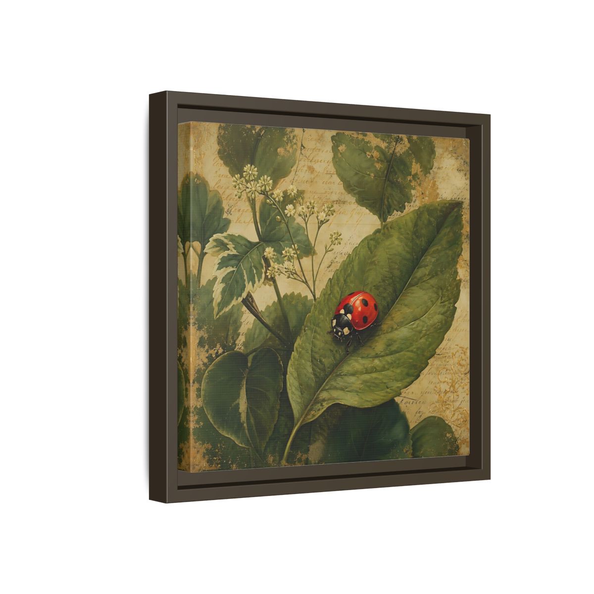 Side Mockup 17. Nature Ladybug Vintage Ladybug shown as stretched canvas wall art