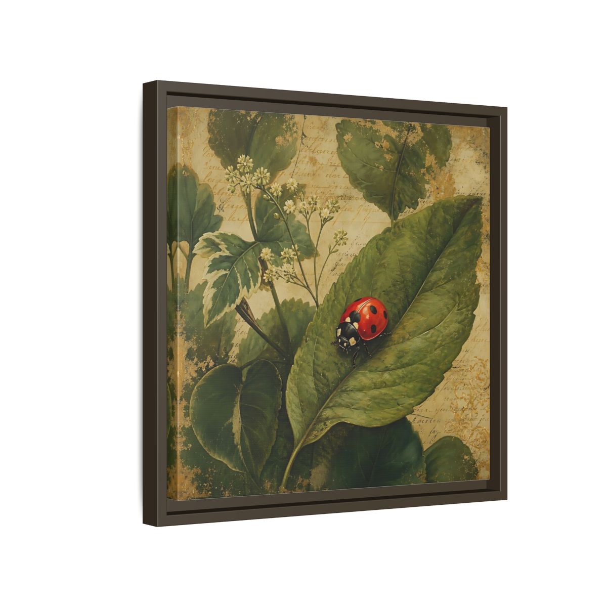 Side Mockup 14. Nature Ladybug Vintage Ladybug shown as stretched canvas wall art