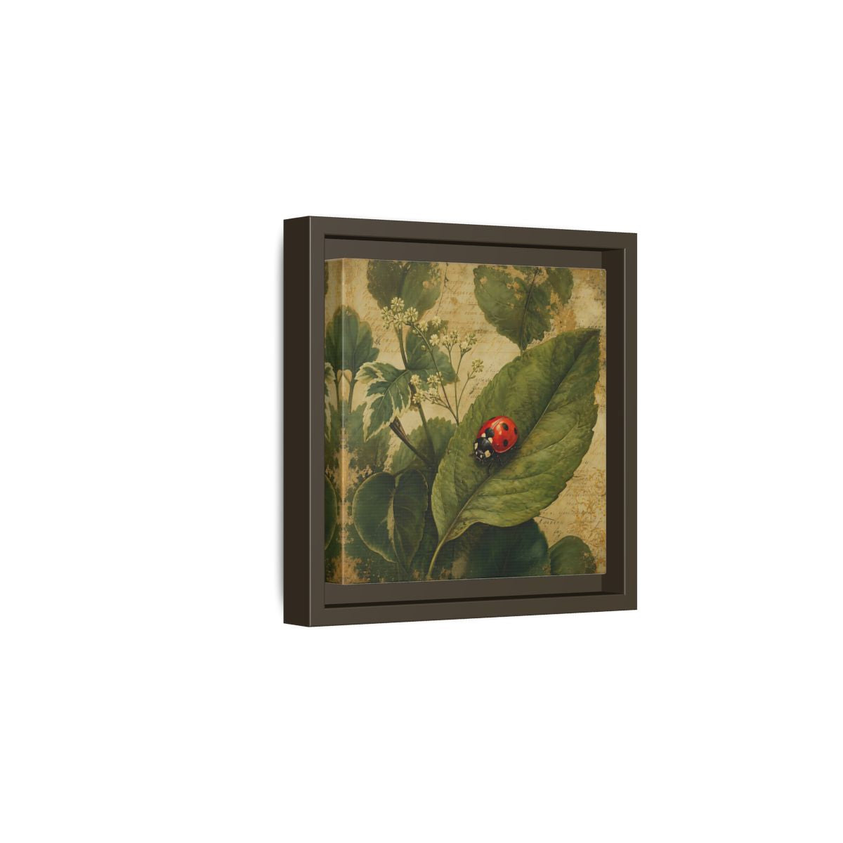 Side Mockup 2. Nature Ladybug Vintage Ladybug shown as stretched canvas wall art