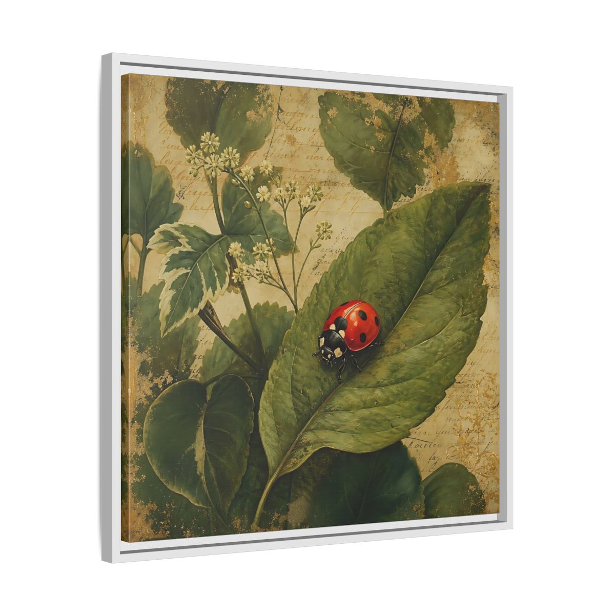 Side Mockup 26. Nature Ladybug Vintage Ladybug shown as stretched canvas wall art