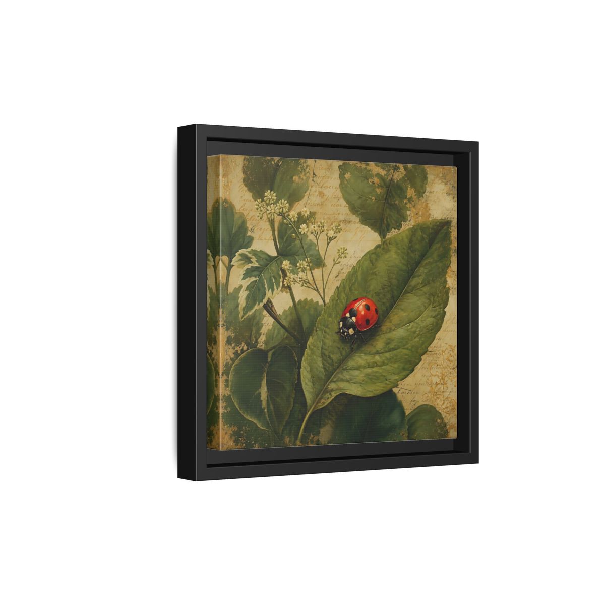 Side Mockup 21. Nature Ladybug Vintage Ladybug shown as stretched canvas wall art