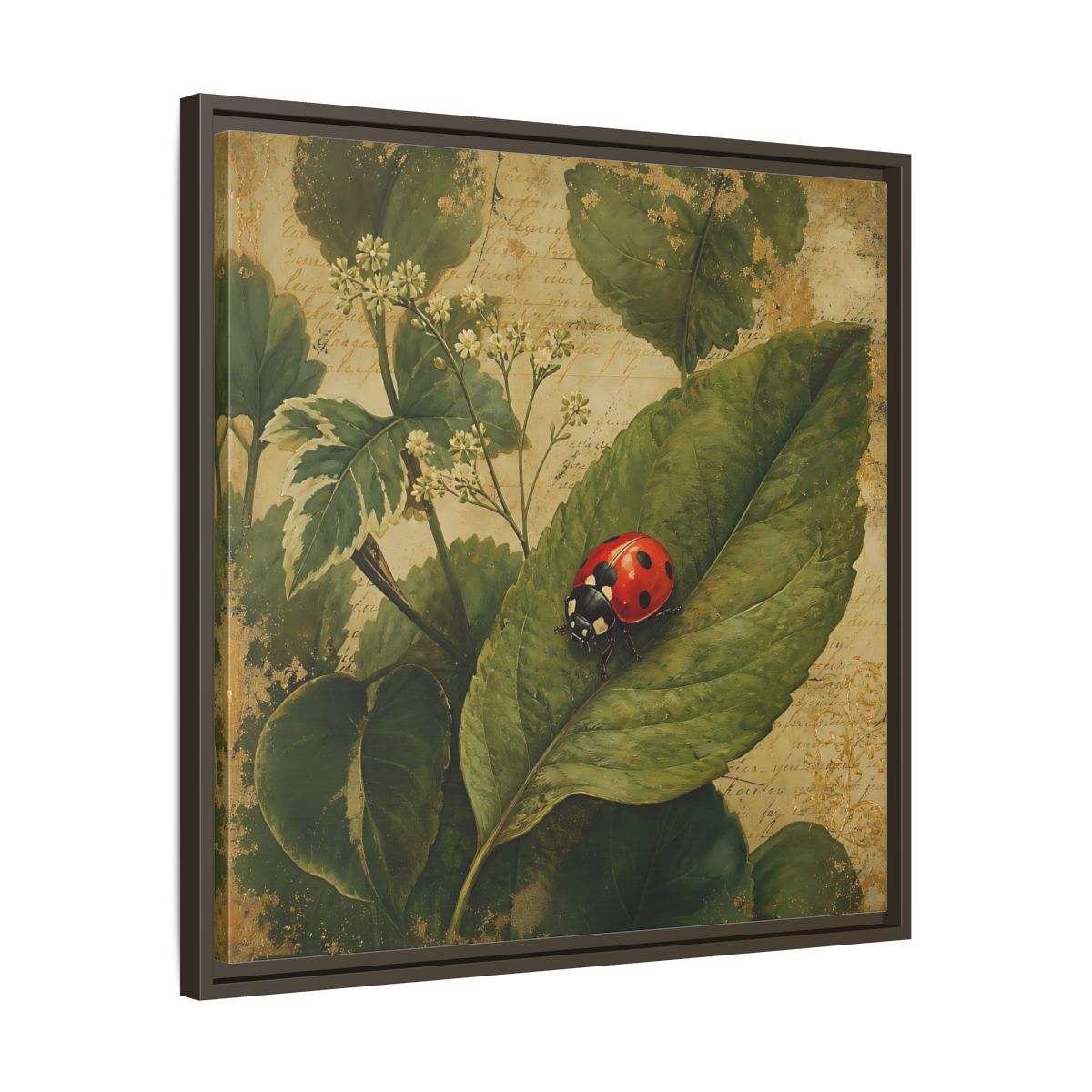 Side Mockup 27. Nature Ladybug Vintage Ladybug shown as stretched canvas wall art