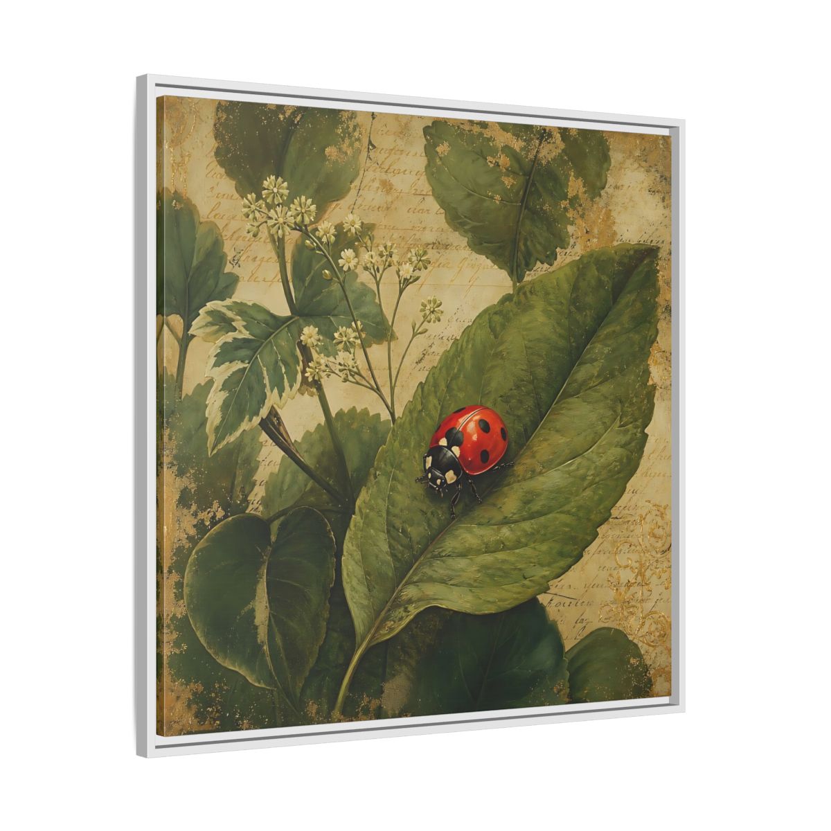 Side Mockup 25. Nature Ladybug Vintage Ladybug shown as stretched canvas wall art