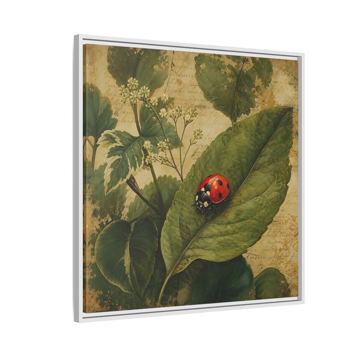 Side Mockup 7. Nature Ladybug Vintage Ladybug shown as stretched canvas wall art