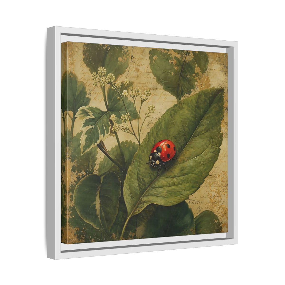 Side Mockup 28. Nature Ladybug Vintage Ladybug shown as stretched canvas wall art