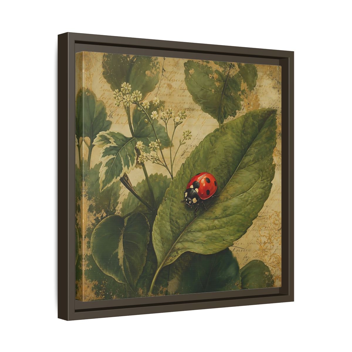 Side Mockup 29. Nature Ladybug Vintage Ladybug shown as stretched canvas wall art