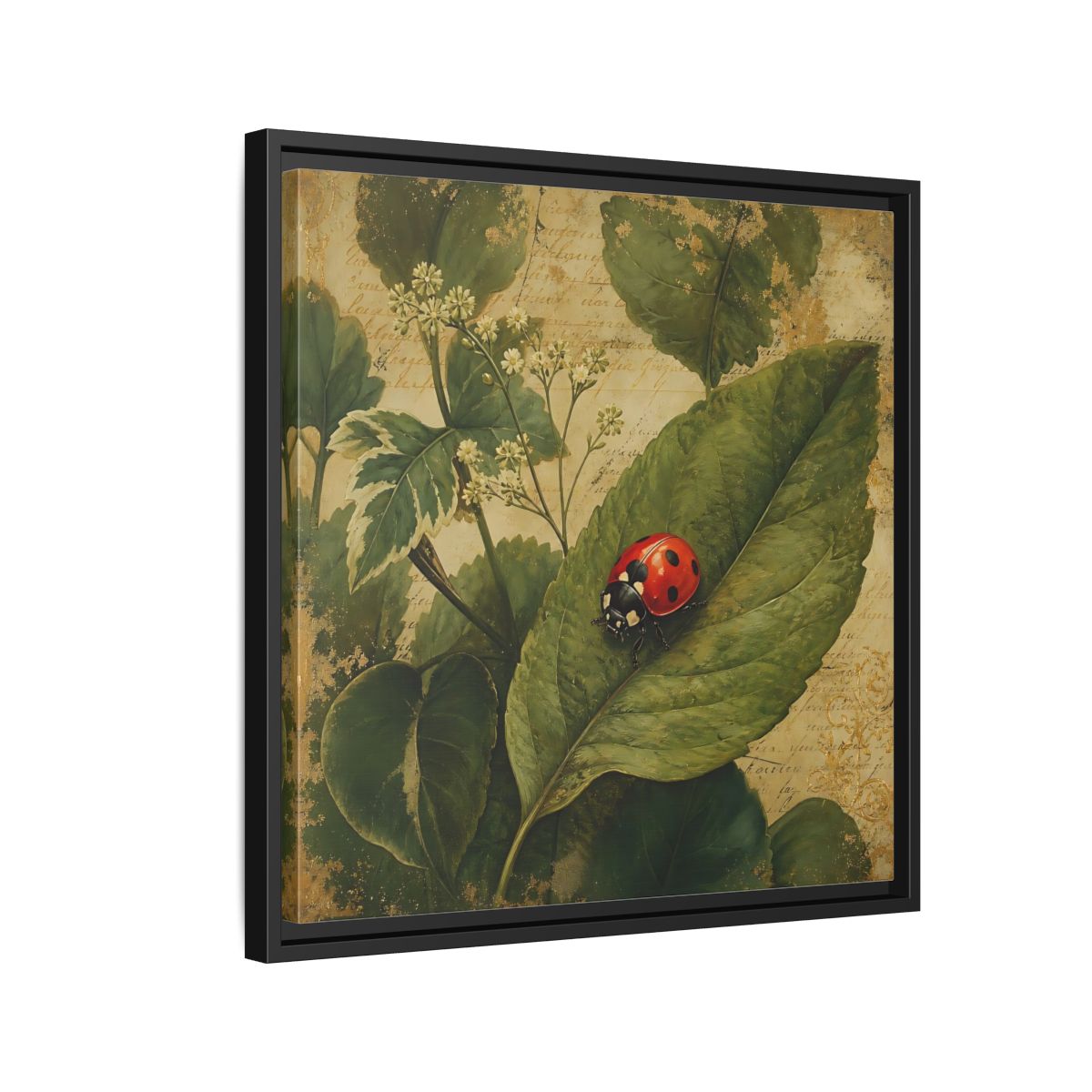Side Mockup 12. Nature Ladybug Vintage Ladybug shown as stretched canvas wall art