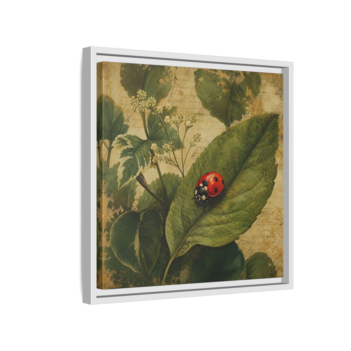 Side Mockup 13. Nature Ladybug Vintage Ladybug shown as stretched canvas wall art