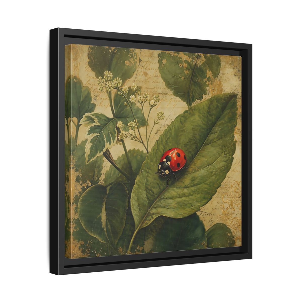 Side Mockup 32. Nature Ladybug Vintage Ladybug shown as stretched canvas wall art