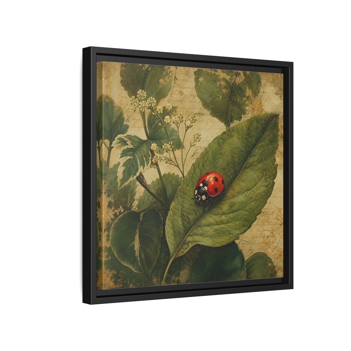 Side Mockup 15. Nature Ladybug Vintage Ladybug shown as stretched canvas wall art