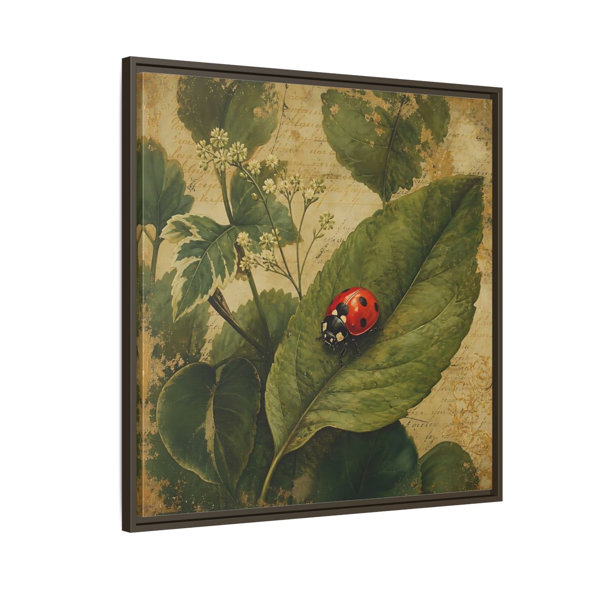 Side Mockup 8. Nature Ladybug Vintage Ladybug shown as stretched canvas wall art