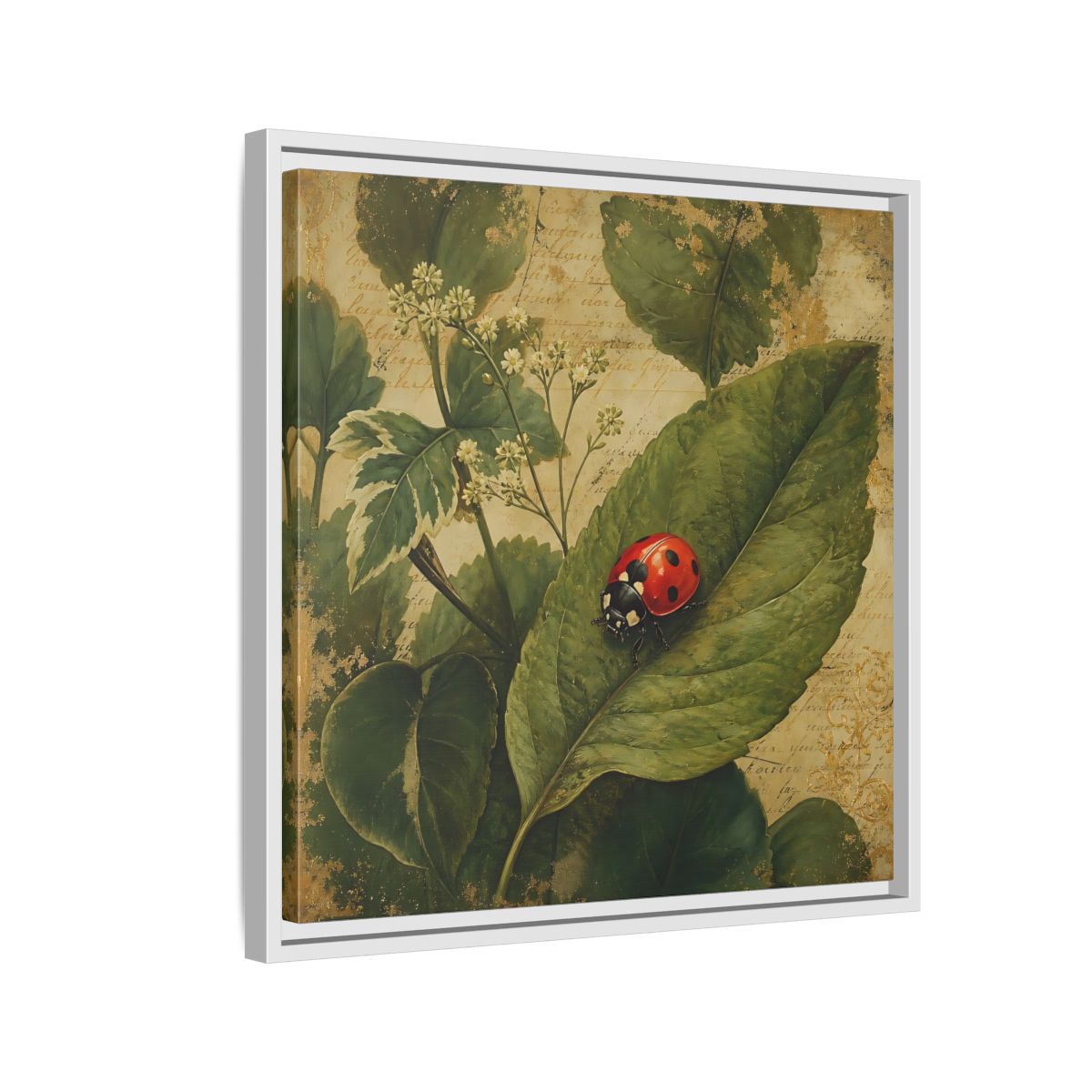 Side Mockup 10. Nature Ladybug Vintage Ladybug shown as stretched canvas wall art