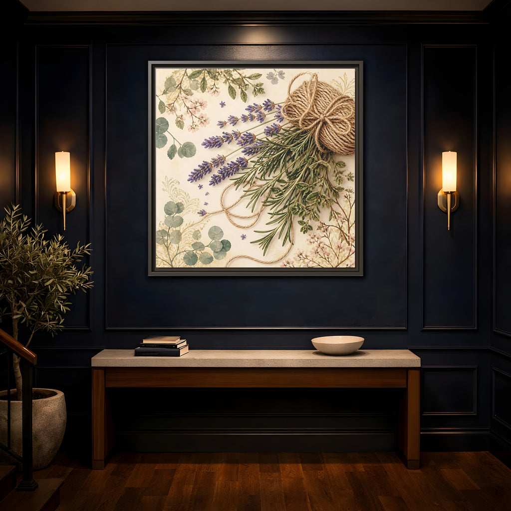 Mockup 4. Nature Lavender Bouquet Purple Green Bouquet shown as stretched canvas wall art