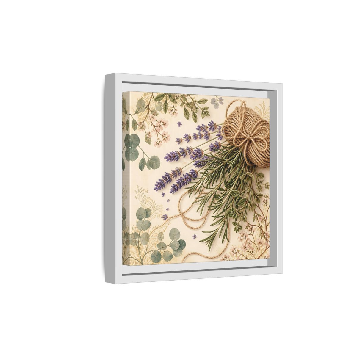 Side Mockup 19. Nature Lavender Bouquet Purple Green Bouquet shown as stretched canvas wall art