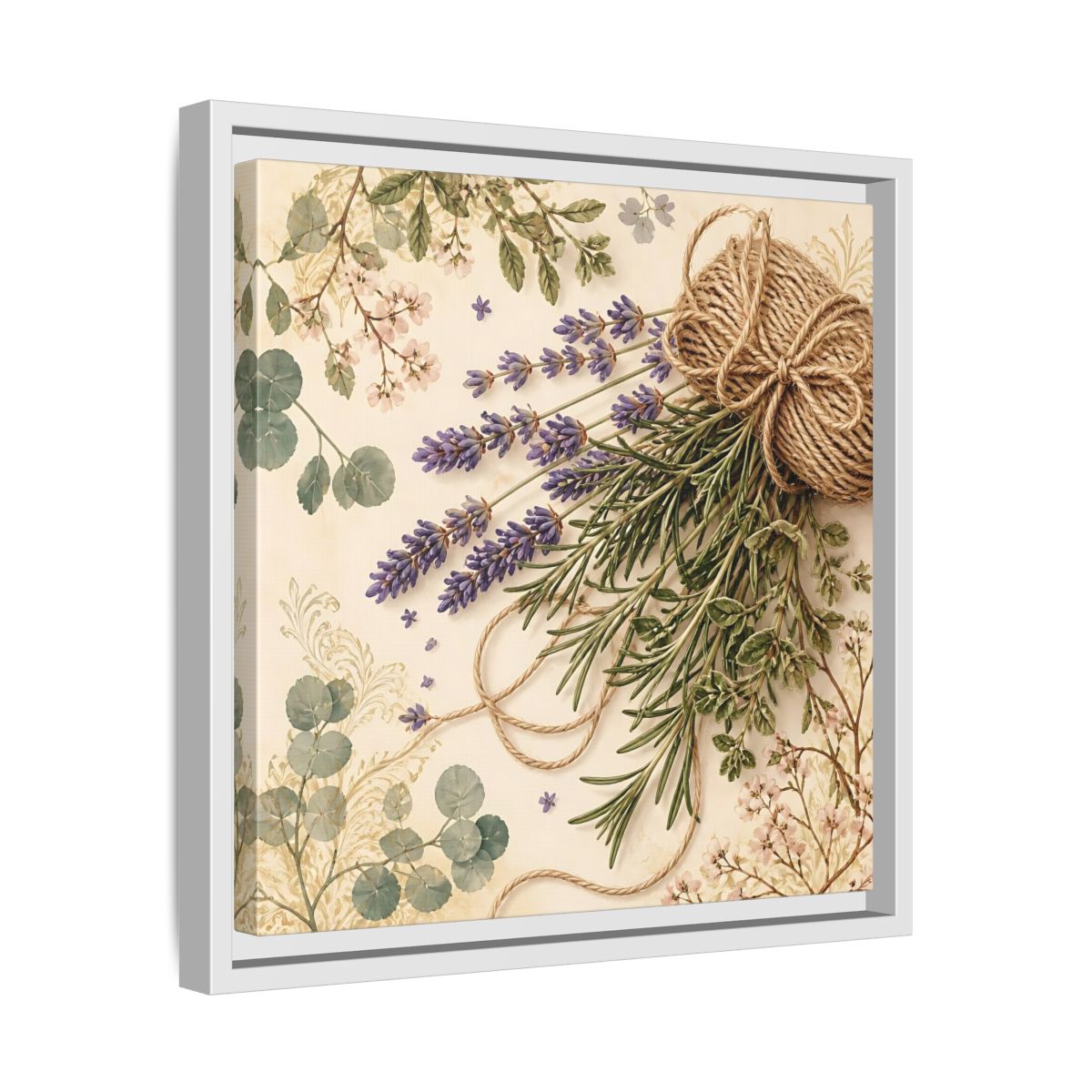 Side Mockup 28. Nature Lavender Bouquet Purple Green Bouquet shown as stretched canvas wall art