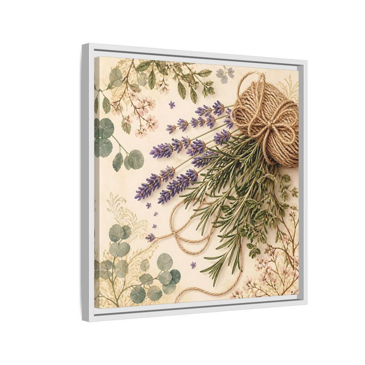 Side Mockup 10. Nature Lavender Bouquet Purple Green Bouquet shown as stretched canvas wall art