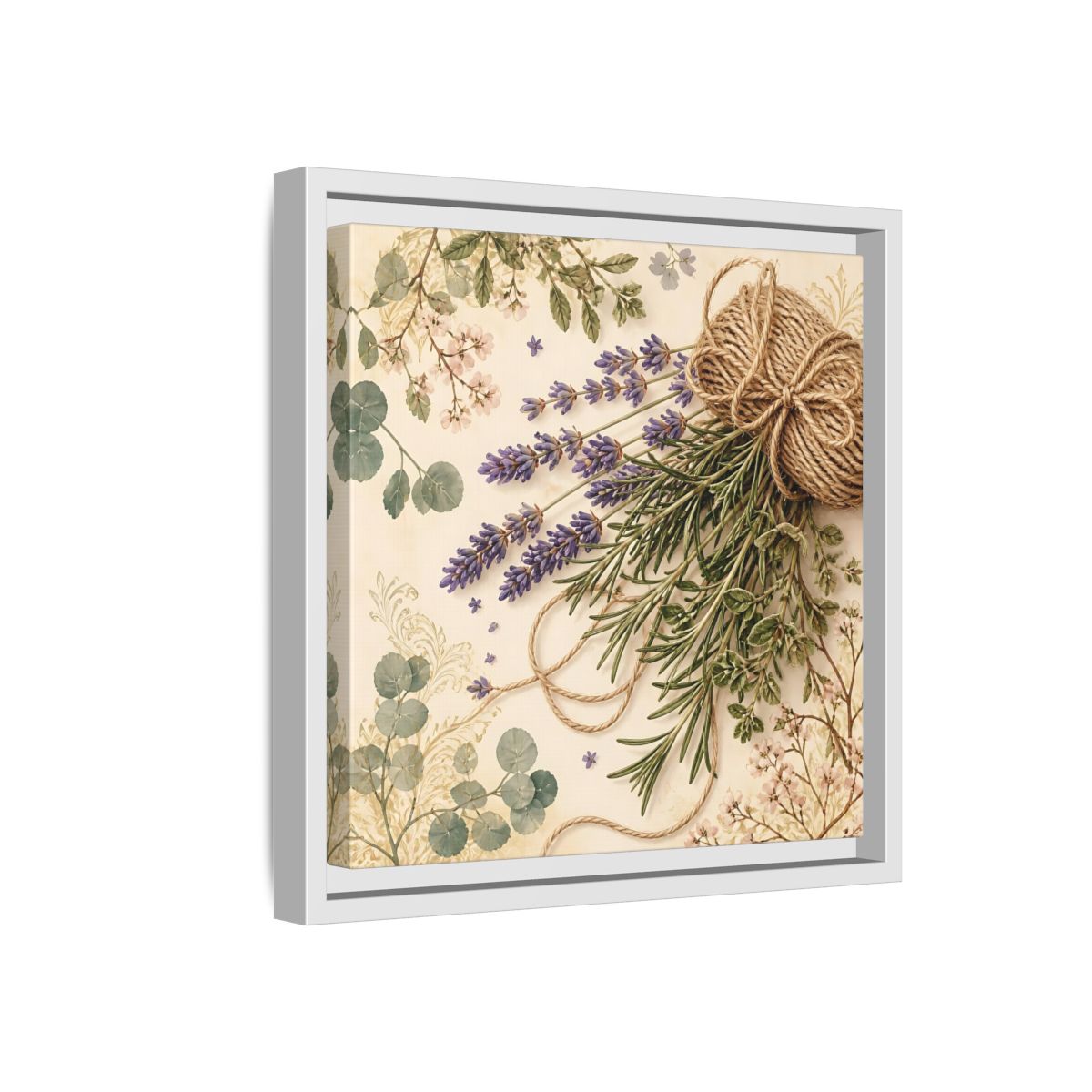 Side Mockup 16. Nature Lavender Bouquet Purple Green Bouquet shown as stretched canvas wall art