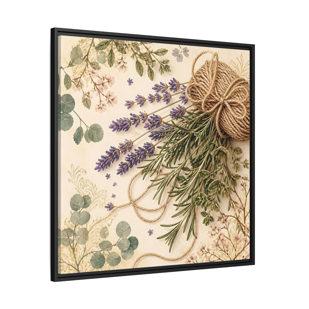 Side Mockup 30. Nature Lavender Bouquet Purple Green Bouquet shown as stretched canvas wall art