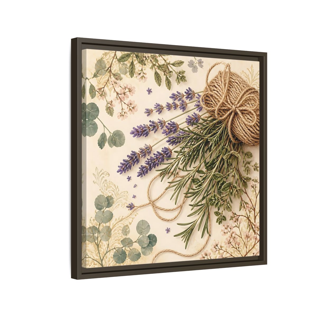 Side Mockup 11. Nature Lavender Bouquet Purple Green Bouquet shown as stretched canvas wall art