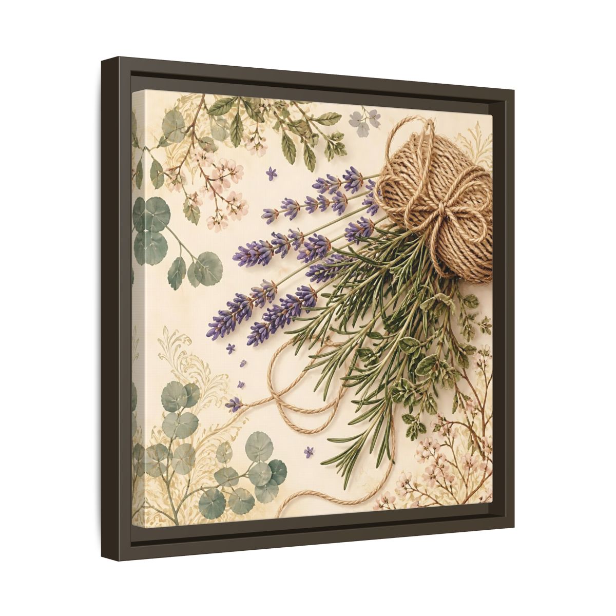Side Mockup 29. Nature Lavender Bouquet Purple Green Bouquet shown as stretched canvas wall art