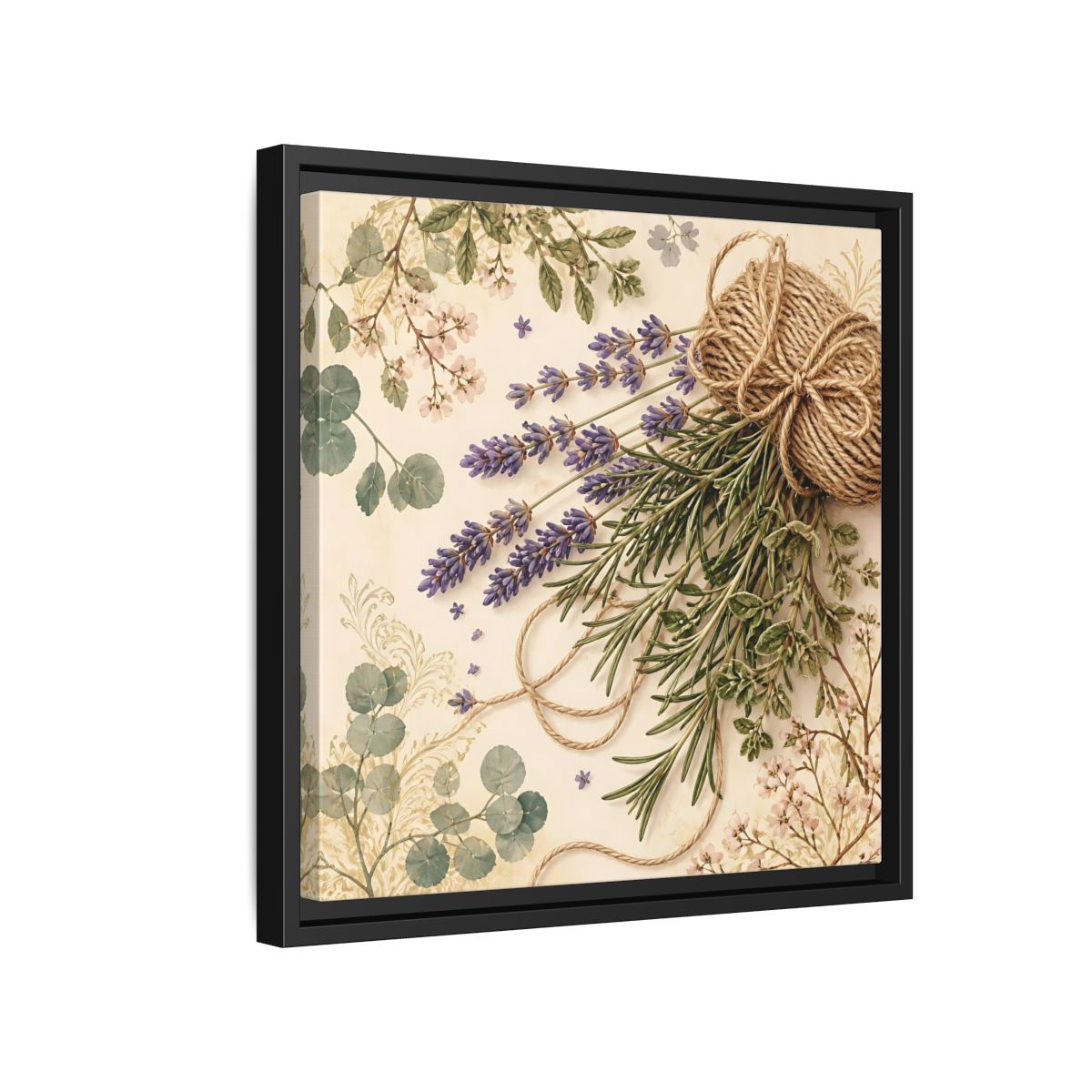 Side Mockup 15. Nature Lavender Bouquet Purple Green Bouquet shown as stretched canvas wall art