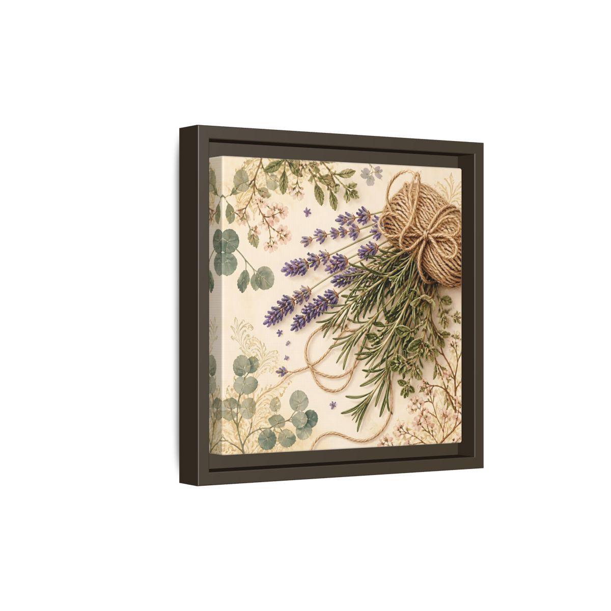 Side Mockup 20. Nature Lavender Bouquet Purple Green Bouquet shown as stretched canvas wall art