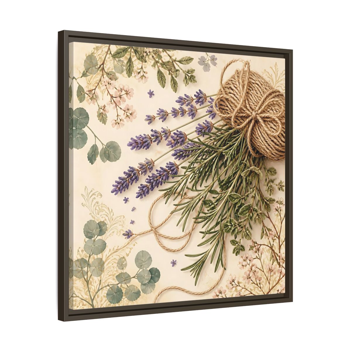 Side Mockup 27. Nature Lavender Bouquet Purple Green Bouquet shown as stretched canvas wall art