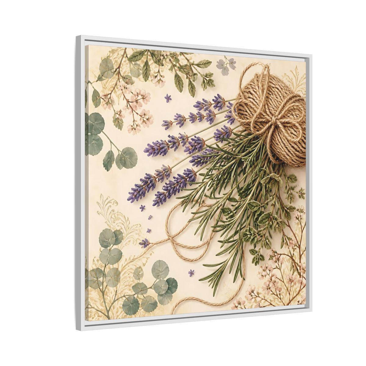 Side Mockup 7. Nature Lavender Bouquet Purple Green Bouquet shown as stretched canvas wall art