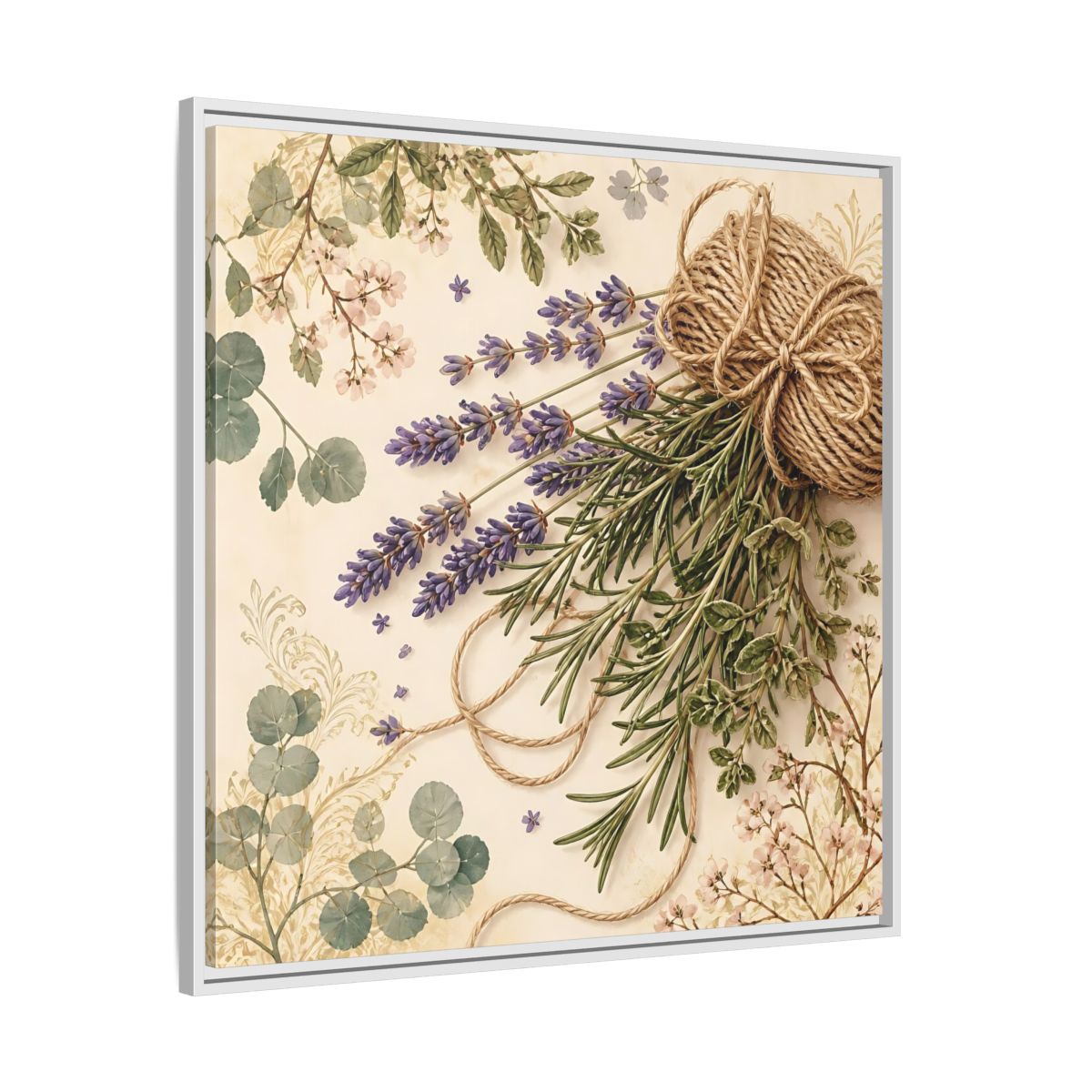 Side Mockup 25. Nature Lavender Bouquet Purple Green Bouquet shown as stretched canvas wall art