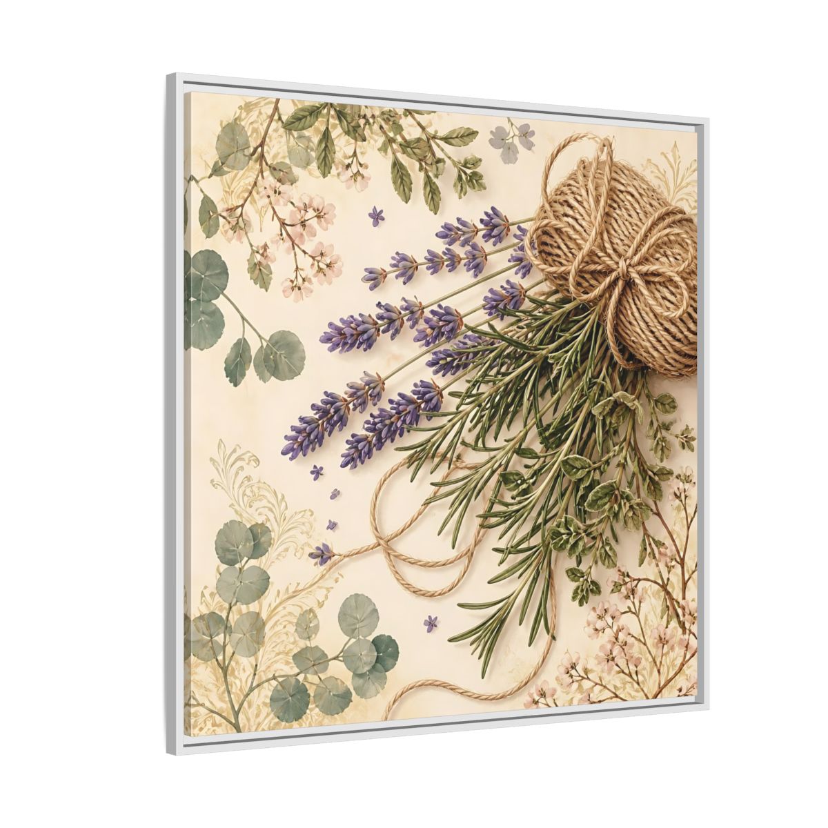 Side Mockup 4. Nature Lavender Bouquet Purple Green Bouquet shown as stretched canvas wall art