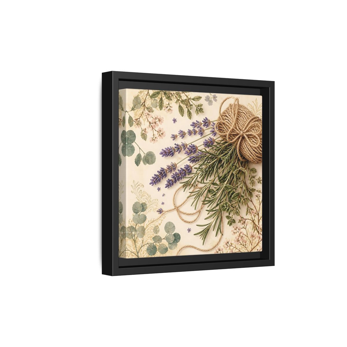 Side Mockup 21. Nature Lavender Bouquet Purple Green Bouquet shown as stretched canvas wall art
