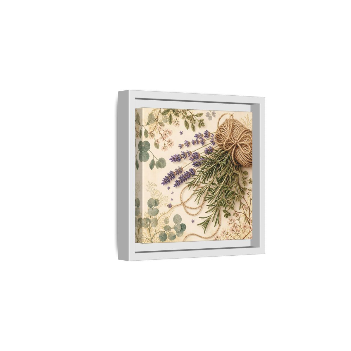 Side Mockup 1. Nature Lavender Bouquet Purple Green Bouquet shown as stretched canvas wall art