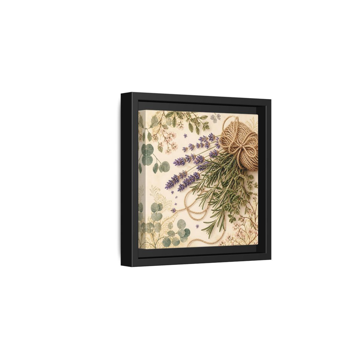 Side Mockup 3. Nature Lavender Bouquet Purple Green Bouquet shown as stretched canvas wall art