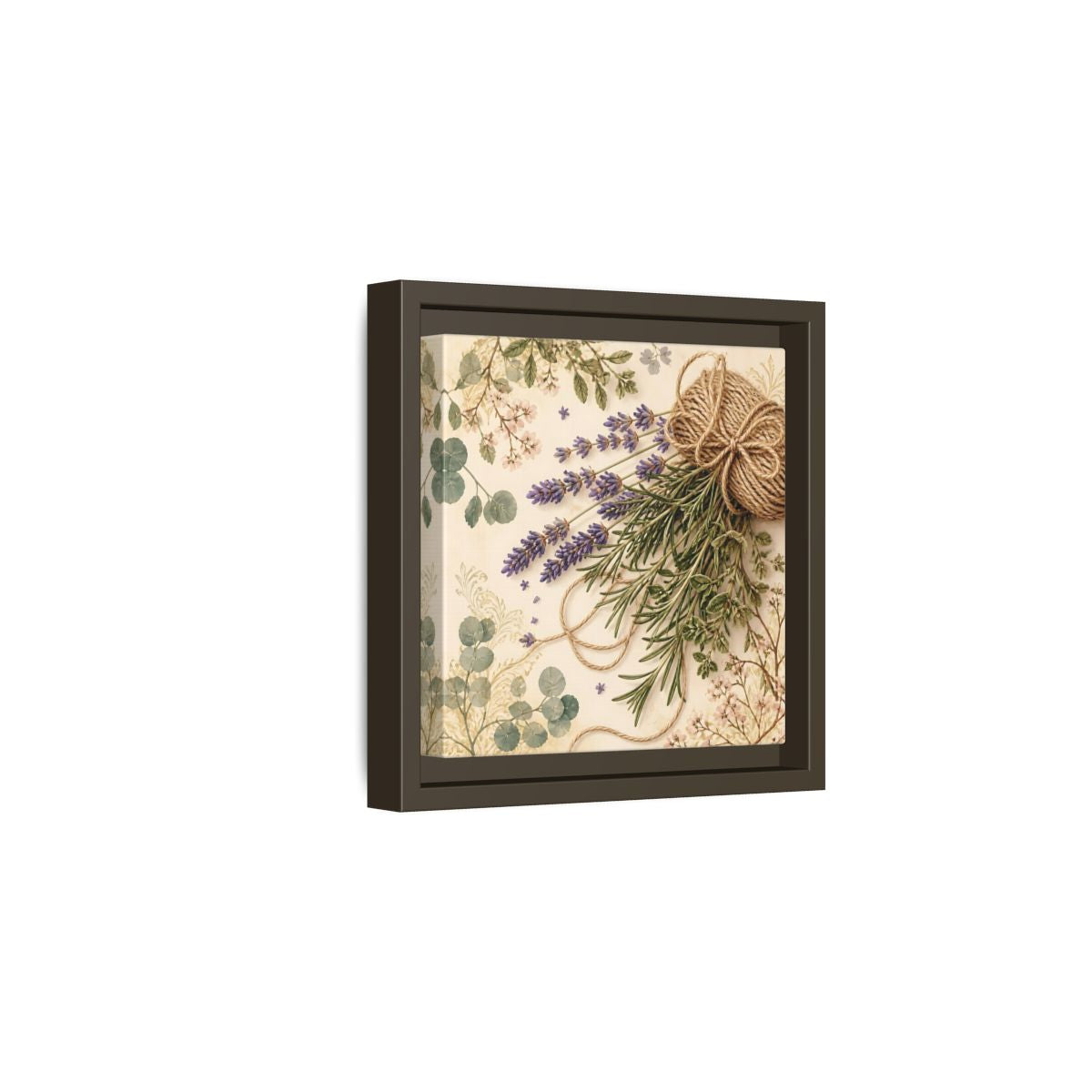 Side Mockup 2. Nature Lavender Bouquet Purple Green Bouquet shown as stretched canvas wall art