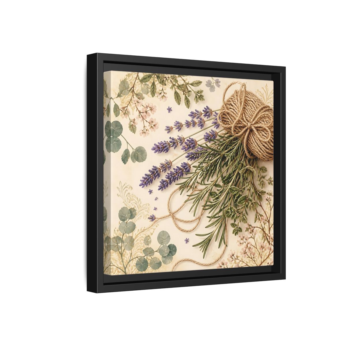 Side Mockup 18. Nature Lavender Bouquet Purple Green Bouquet shown as stretched canvas wall art
