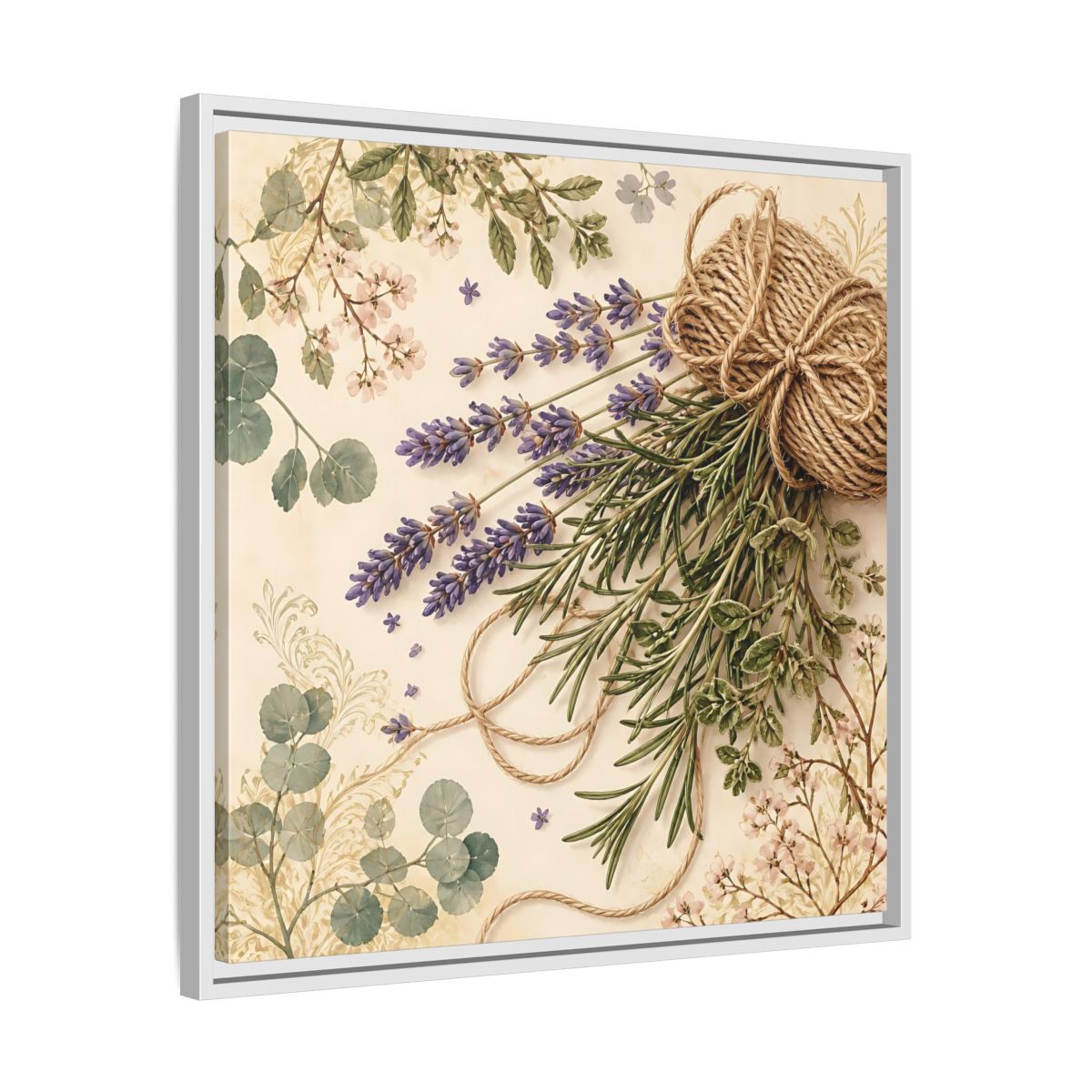 Side Mockup 26. Nature Lavender Bouquet Purple Green Bouquet shown as stretched canvas wall art