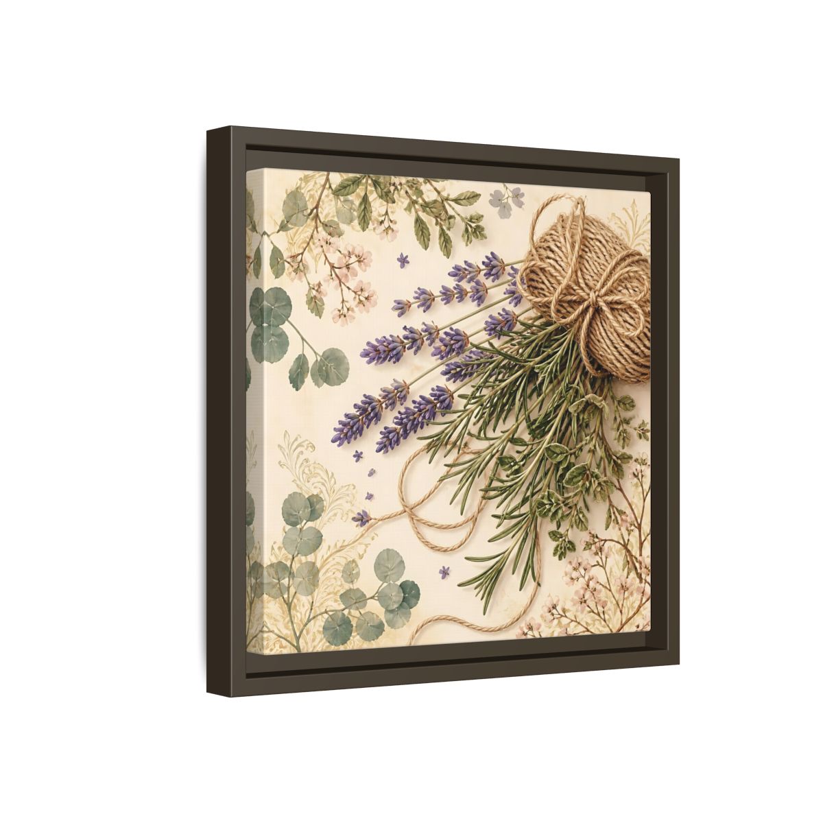 Side Mockup 17. Nature Lavender Bouquet Purple Green Bouquet shown as stretched canvas wall art
