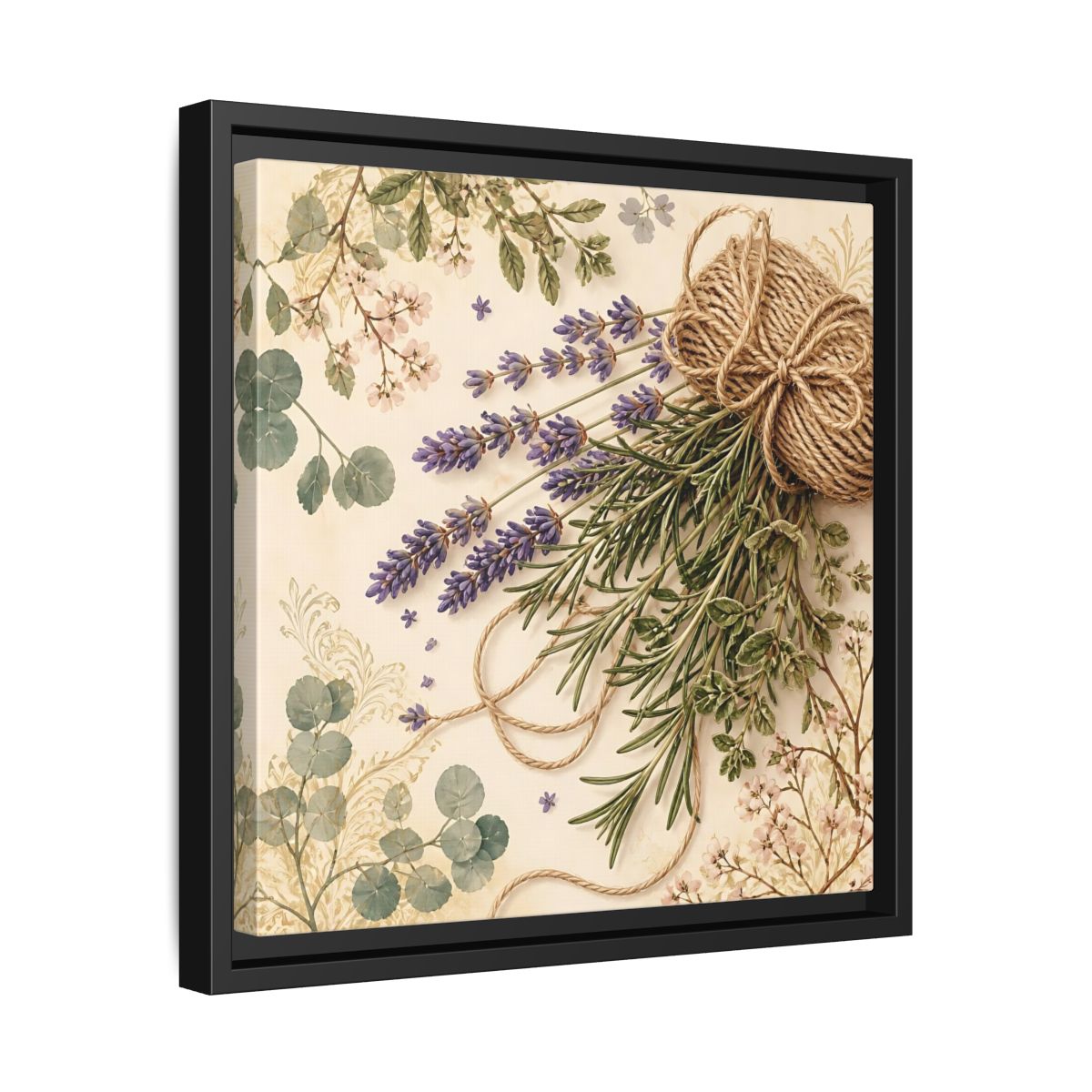 Side Mockup 32. Nature Lavender Bouquet Purple Green Bouquet shown as stretched canvas wall art